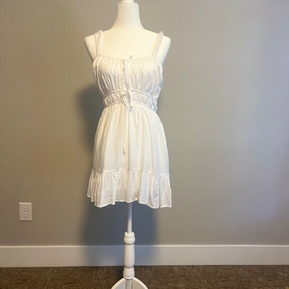 Adorable White Ruffle Hem Tie-Front Sundress American Eagle Outfitters - Picture 6 of 7